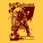 Distortion Queen" LeftyGuitarist unisex T-shirt featuring a graphic of a guitarist in mid-performance on a yellow background.