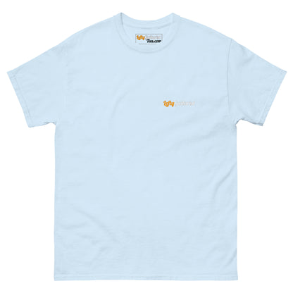 Light blue unisex T-shirt featuring a small LeftyGuitarist logo on the left chest area.