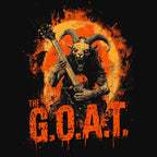 The G.O.A.T." Demon Guitarist design features a horned figure playing guitar against an orange background.