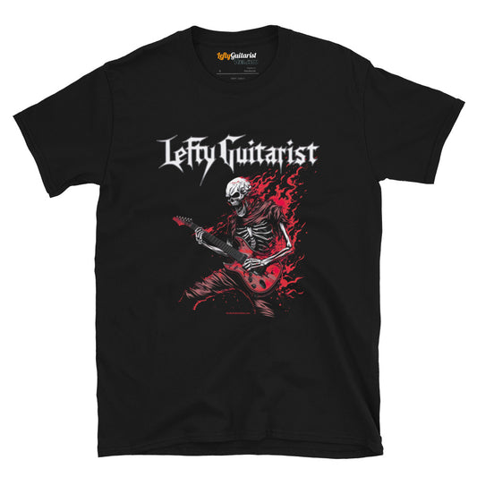 LeftyGuitarist "Flaming Red Skeleton" Unisex T-Shirt