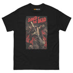 Black unisex T-shirt featuring a zombie guitarist graphic with the text "Shred of the Dead" in red.