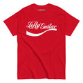 Red unisex T-shirt featuring the text "Enjoy Lefty Guitar" in white cursive font.
