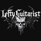 LeftyGuitarist "Skull" logo t-shirt design featuring a skull design on a black background.